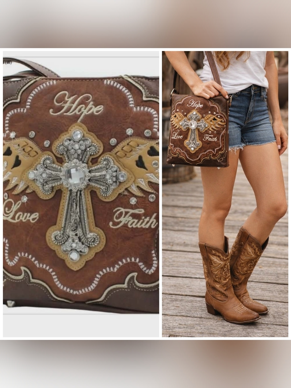 Hope Love Faith Western Crystal Cross Crossbody Conceal Carry Purse